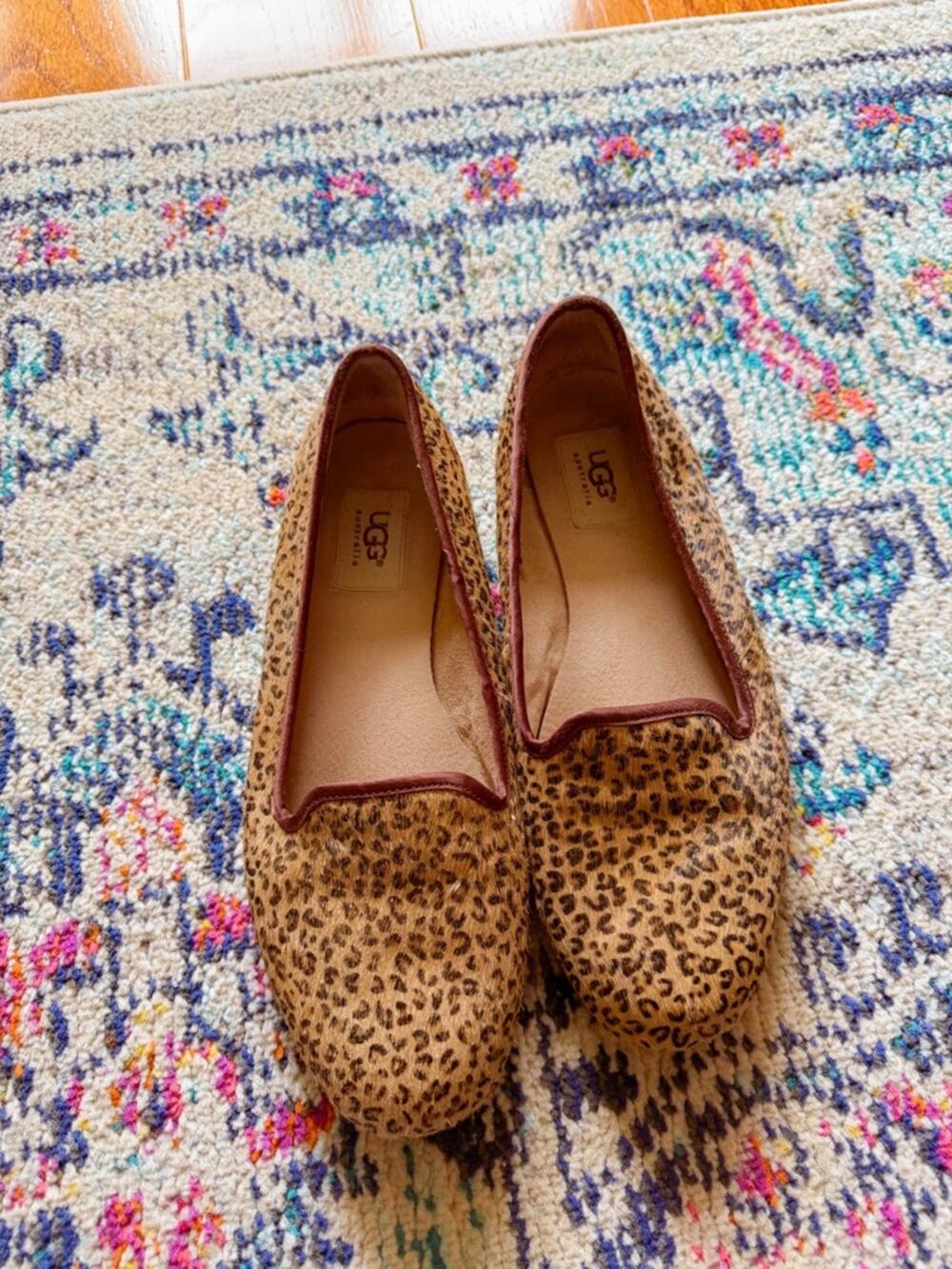 UGG Alloway Metallic Leopard Calf Hair Smoking Flats Size 9